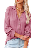 Calzi Women Solid Collar Shirt Buttons Down Loose Tunic Tops V Neck Long Sleeve Tee Shirts Pullover Blouse Top Blue XL
