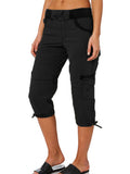 Women With Pockets Capri Pants Comfy Bottoms Loose Fit Casual Cropped Trousers Drawstring Elastic Waist Straight Leg Cargo Pant