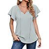 Capreze Women Boho Floral Shirt Tops Ladies Ruffle V Neck Basic Tee Tunic Blouse Summer Flowy T-Shirt Size S-2XL