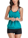 Women 2 Piece Tankini Swimming Suit with Boy Shorts Sleeveless Swimwear Beachwear Bathing Suit