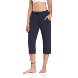 Women Solid Elastic Waist Baggy Pants Cropped Casual Yoga Sports Trousers Summer
