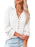 Calzi Women Solid Collar Shirt Buttons Down Loose Tunic Tops V Neck Long Sleeve Tee Shirts Pullover Blouse Top Blue XL