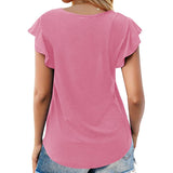 Lumento Summer Tops for Women Casual Ruffle Short Sleeve Top Round Neck Tunic Tops Tee Blouse