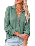 Calzi Women Solid Collar Shirt Buttons Down Loose Tunic Tops V Neck Long Sleeve Tee Shirts Pullover Blouse Top Blue XL