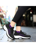 Ferndule Women Shoes Wedges Mesh Breathable Non Slip Wide Width Sneakers Ladies Purple 5.5