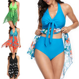 Plus Size Women Floral Swimdress Two Piece Swimwear Swimsuit Ladies Beachwear Mesh Swimming Costumes Bathing Suit Halterneck Push Up Padded Bra Backless Tummy Control S-XXL