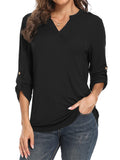 Women Solid V Neck Tops Long Sleeve Shirt Casual Sweatshirt Loose Blouse Pullover Tee Shirt Tunic
