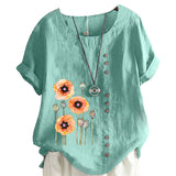 Women Retro Short Sleeve Casual Loose Baggy Tunic Tops Blouse Plus Size Ladies Cotton Linen Casual T-Shirt Tops
