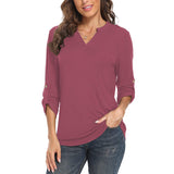 Women Solid V Neck Tops Long Sleeve Shirt Casual Sweatshirt Loose Blouse Pullover Tee Shirt Tunic