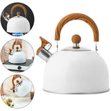 2.5L Stainless Steel Whistling Kettle Tea Pot Teapot With Foldable Handle White