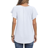 Capreze Women Boho Floral Shirt Tops Ladies Ruffle V Neck Basic Tee Tunic Blouse Summer Flowy T-Shirt Size S-2XL