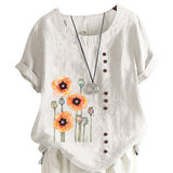 Women Retro Short Sleeve Casual Loose Baggy Tunic Tops Blouse Plus Size Ladies Cotton Linen Casual T-Shirt Tops