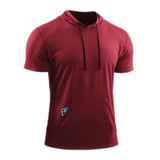 Mens Hooded Short Sleeve Casual Tops Shirts Slim Muscle Blouse Pullover
