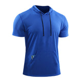 Mens Hooded Short Sleeve Casual Tops Shirts Slim Muscle Blouse Pullover