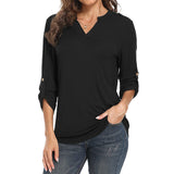 Women Solid V Neck Tops Long Sleeve Shirt Casual Sweatshirt Loose Blouse Pullover Tee Shirt Tunic
