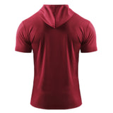 Mens Hooded Short Sleeve Casual Tops Shirts Slim Muscle Blouse Pullover