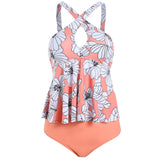 Women Tummy Control Tankini Swimsuit Two Piece Swimwear Ladies Swing Tankini Set Beachwear Ruffled Bikini Set Swimming Costumes Bathing Suit Push Up Padded Bra Backless Tankini Tops with Swim Bottoms