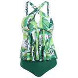 Women Tummy Control Tankini Swimsuit Two Piece Swimwear Ladies Swing Tankini Set Beachwear Ruffled Bikini Set Swimming Costumes Bathing Suit Push Up Padded Bra Backless Tankini Tops with Swim Bottoms