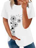 Women Summer Short Sleeve T Shirt Crew Neck Casual Blouse Sunflowers Print Tops
