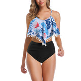 Ladies Women Plus Size Two Piece Tankini Set High Waist Bikini Set Juniors Swimsuit S-XXL Ruffle Swimwear Swimsuit Beachwear Swimming Costumes Bathing Suit, Push Up Padded Backless Tummy Control