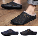 Men Flat Heels Warm Slippers Closed Toe Waterproof Fall Winter Casual Home Shoes