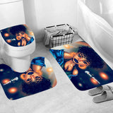 4Pcs/Set African Girl Shower Curtain Sets with 12 Hooks, Non-Slip Bath Mat, Pedestal Rug, Toilet Lid Cover, Bathroom Decor Christmas Gift