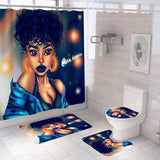 4Pcs/Set African Girl Shower Curtain Sets with 12 Hooks, Non-Slip Bath Mat, Pedestal Rug, Toilet Lid Cover, Bathroom Decor Christmas Gift
