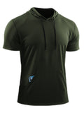 Mens Hooded Short Sleeve Casual Tops Shirts Slim Muscle Blouse Pullover