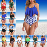 Ladies Women Plus Size Two Piece Tankini Set High Waist Bikini Set Juniors Swimsuit S-XXL Ruffle Swimwear Swimsuit Beachwear Swimming Costumes Bathing Suit, Push Up Padded Backless Tummy Control