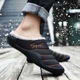Men Flat Heels Warm Slippers Closed Toe Waterproof Fall Winter Casual Home Shoes