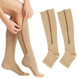 Zip Sox Compression Socks Zipper Leg Support Knee Open Toe Shaper Stockings