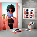 4Pcs/Set African Girl Shower Curtain Sets with 12 Hooks, Non-Slip Bath Mat, Pedestal Rug, Toilet Lid Cover, Bathroom Decor Christmas Gift