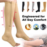 Zip Sox Compression Socks Zipper Leg Support Knee Open Toe Shaper Stockings
