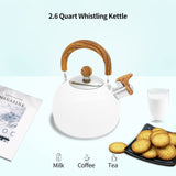 2.5L Stainless Steel Whistling Kettle Tea Pot Teapot With Foldable Handle White