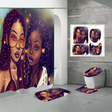 4Pcs/Set African Girl Shower Curtain Sets with 12 Hooks, Non-Slip Bath Mat, Pedestal Rug, Toilet Lid Cover, Bathroom Decor Christmas Gift
