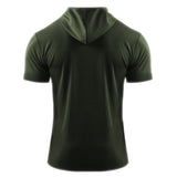 Mens Hooded Short Sleeve Casual Tops Shirts Slim Muscle Blouse Pullover