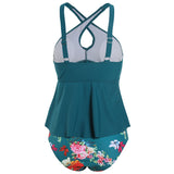 Women Tummy Control Tankini Swimsuit Two Piece Swimwear Ladies Swing Tankini Set Beachwear Ruffled Bikini Set Swimming Costumes Bathing Suit Push Up Padded Bra Backless Tankini Tops with Swim Bottoms