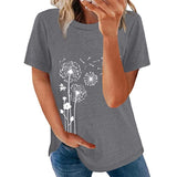 Women Summer Short Sleeve T Shirt Crew Neck Casual Blouse Sunflowers Print Tops