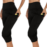Sexy Dance Women High Waist Capris Leggings Activewear Workout Running Cropped Pants with Pockets