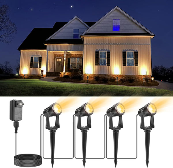 Brightify Outdoor Uplights Spotlights,Low Voltage Landscape Lights with Transformer and 75ft Cable,Waterproof Landscape Lighting spot Lights for House,Fence,Tree, Flags(4Packs,Warm White)
