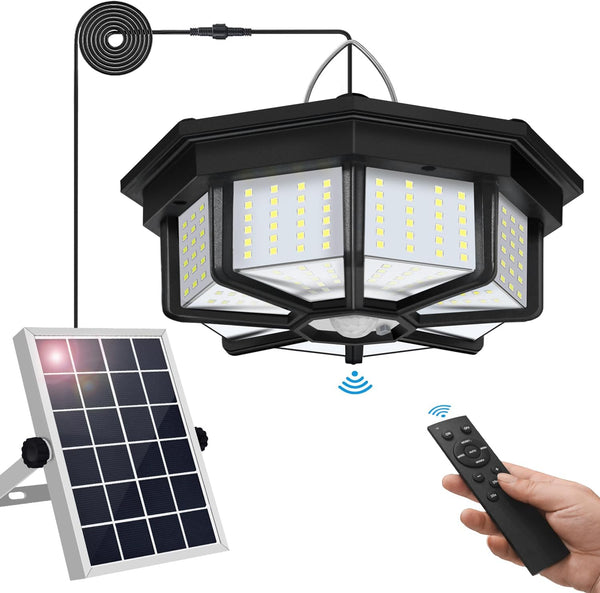 Brightify Solar Shed Light Indoor Outdoor, 288LED Solar Powered Motion Sensor Pendant Light Daytime Available, Solar Indoor Lights with 5 Lighting Modes & Remote for Shed Gazebo Barn Garage Home