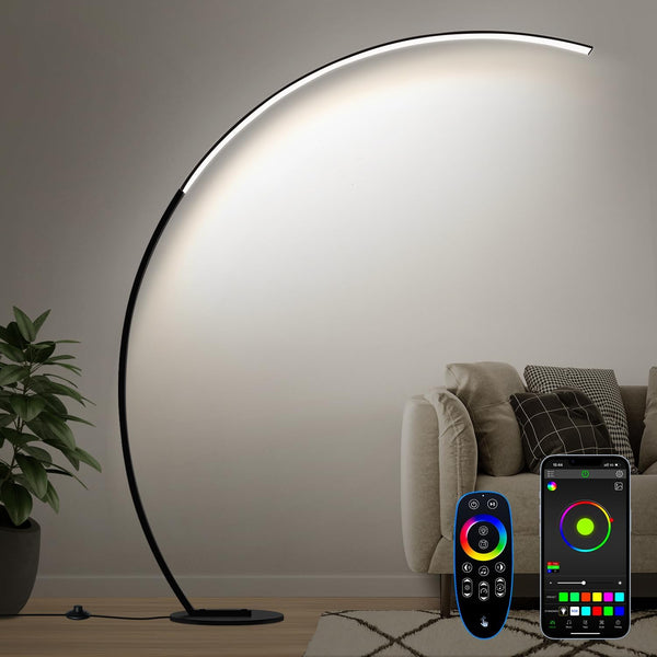 Brightify RGB Floor Lamp with 3 Color Temperatures, Ultra Bright 1800LM Smart Arc LED Floor Lamp with Remote Control, Music Sync, Scene Modes, Modern Standing Tall Lamp