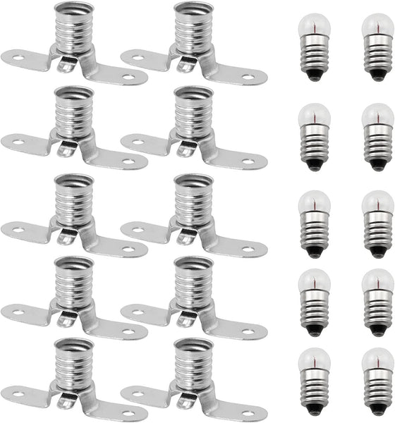 Brightify 10PCS E10 2.5V/0.3A Miniature Screw Base Light Bulbs and 10PCS E10 Light Socket Bulbs Lamps Base Holders for Home Experiment Circuit Electrical Test Accessories
