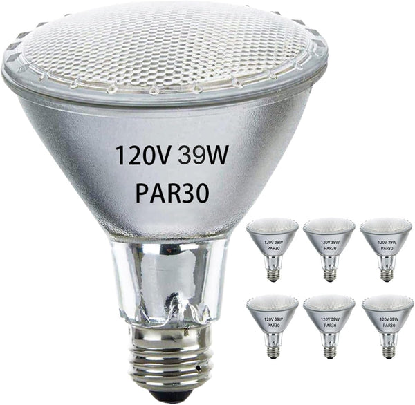 Brightify Par30 39W Long Neck Halogen Flood Light Bulbs 6 Pcs, E26 Medium Base, 2700K Warm Lighting, 120V, Long Lasting Life High Output Reflector Flood Lights