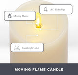 Brightify Candle Set of 3 (3" x 4.5",5.5",6.5") Flameless LED Flickering Battery Candle Moving Flame Pillar
