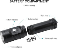 Brightify Scuba Diving Flashlight 10000 Lumen Diving Light, IPX8 Waterproof Snorkeling Light Rechargeable, 3 Modes Submarine Flashlight, Professional Underwater LED Flashlight for Deep Sea Cave, Diving