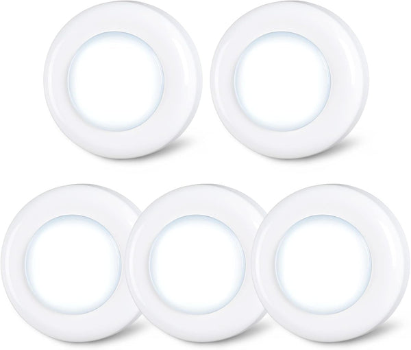 Brightify 5 Pack 2.8” Push Tap Lights, Stick on Touch Puck Lights AAA Battery Operated, LED Sticky Button Lights for Classroom, Kitchen, Under Cabinet, Closet