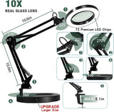 Brightify Magnifying Glass with Light and Stand, 10X Magnifying Lamp, 2-in-1 Magnifying Desk Lamp with Clamp, 3 Color Mode, Magnifying Glasses with Light for Close Work (2nd Generation Base ＆ Clamp)