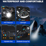 Brightify Headlamp Rechargeable, Bright LED Head Lamp with White Red Light, LED Headlamp Motion Sensor 90° Adjustable Zoomable 6 Modes Head Lights for Forehead for Adults Running Hunting Camping Hiking Fishing