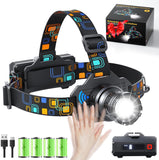 Brightify Headlamp Rechargeable, Bright LED Head Lamp with White Red Light, LED Headlamp Motion Sensor 90° Adjustable Zoomable 6 Modes Head Lights for Forehead for Adults Running Hunting Camping Hiking Fishing